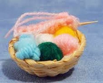 Knitting Basket with Wool and Needles in Basket for 12th Scale Dolls House