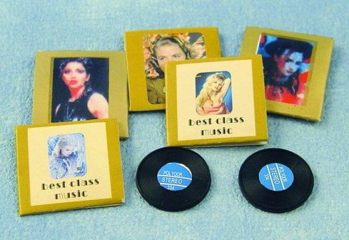 Old Fashioned Vinyl Records in Sleeves x 5 for 12th Scale Dolls House
