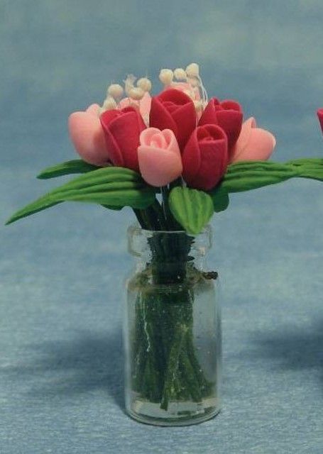 Tulips in Glass Vase for 12th Scale Dolls House
