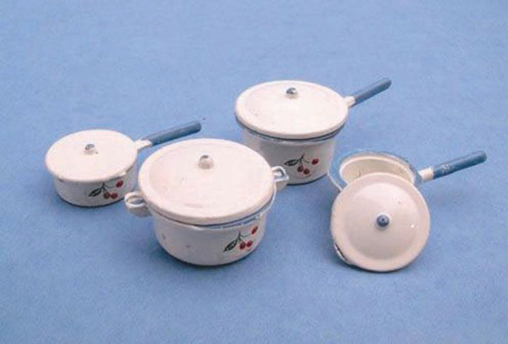 White Saucepan Set for 12th Scale Dolls House