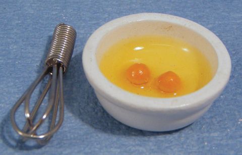 Eggs in Bowl & Whisk for 12th Scale Dolls House