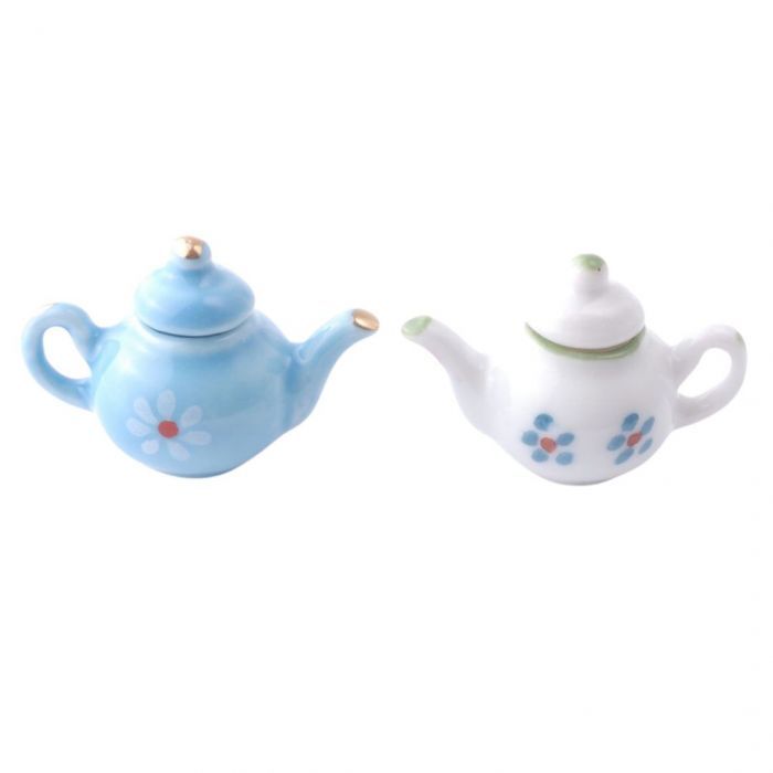 Two Modern Floral Teapots for 12th Scale Dolls House