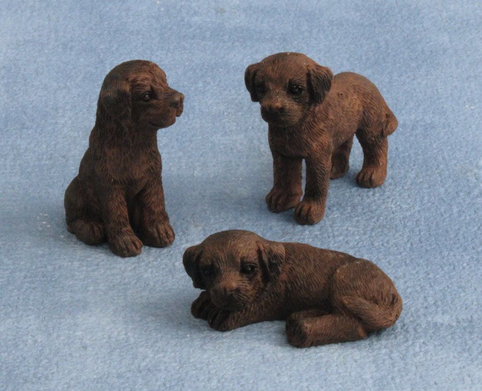 Chocolate Labrador Puppies Pk 3 for 12th Scale Dolls House