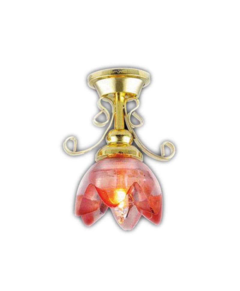 12V Lily Ceiling Light Red Shade for 12th Scale Dolls House