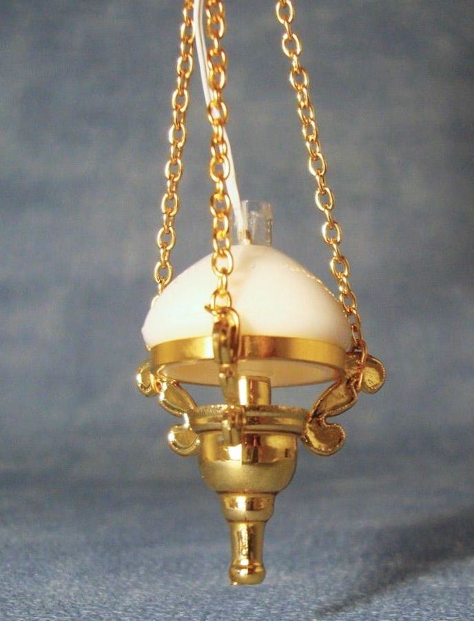 3V LED Hanging Oil Lamp Gold for 12th Scale Dolls House