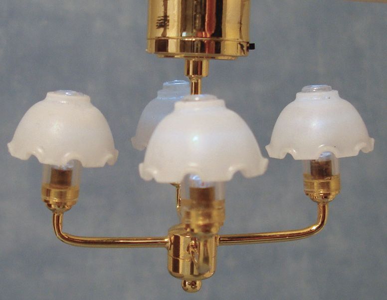 3V LED Ceiling Light with 4 Piecrust Shades for 12th Scale Dolls House