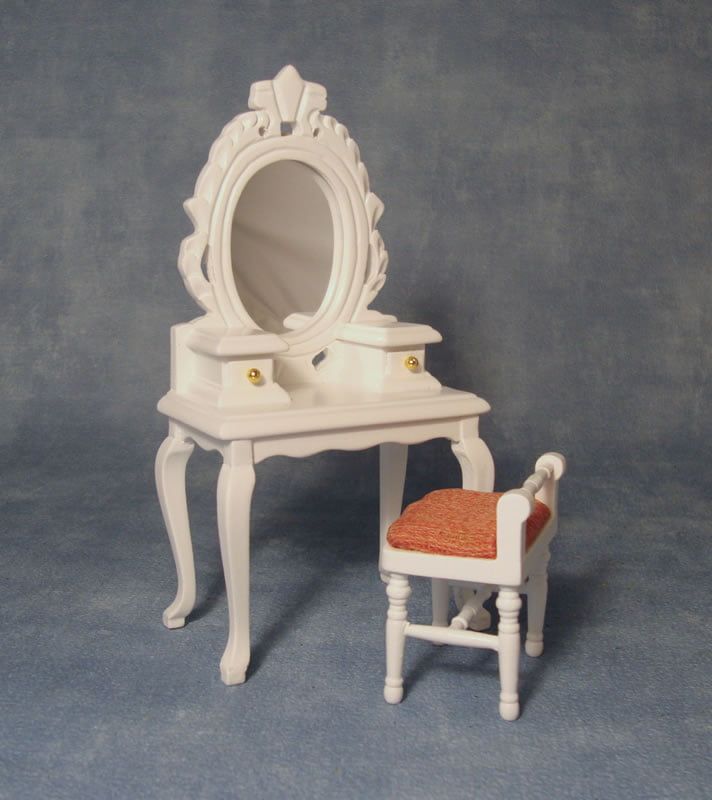 White Dressing Table With Stool for 12th Scale Dolls House