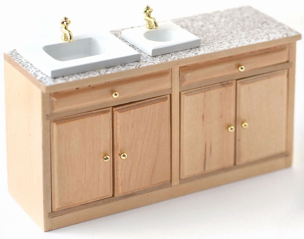 Modern Pine Kitchen Sink Unit with Worktop for 12th Scale Dolls House