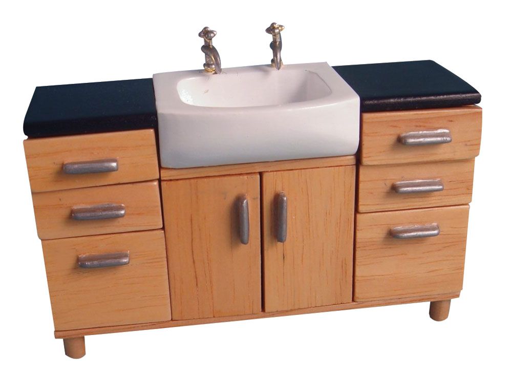 Pine Modern Sink Unit for 12th Scale Dolls House