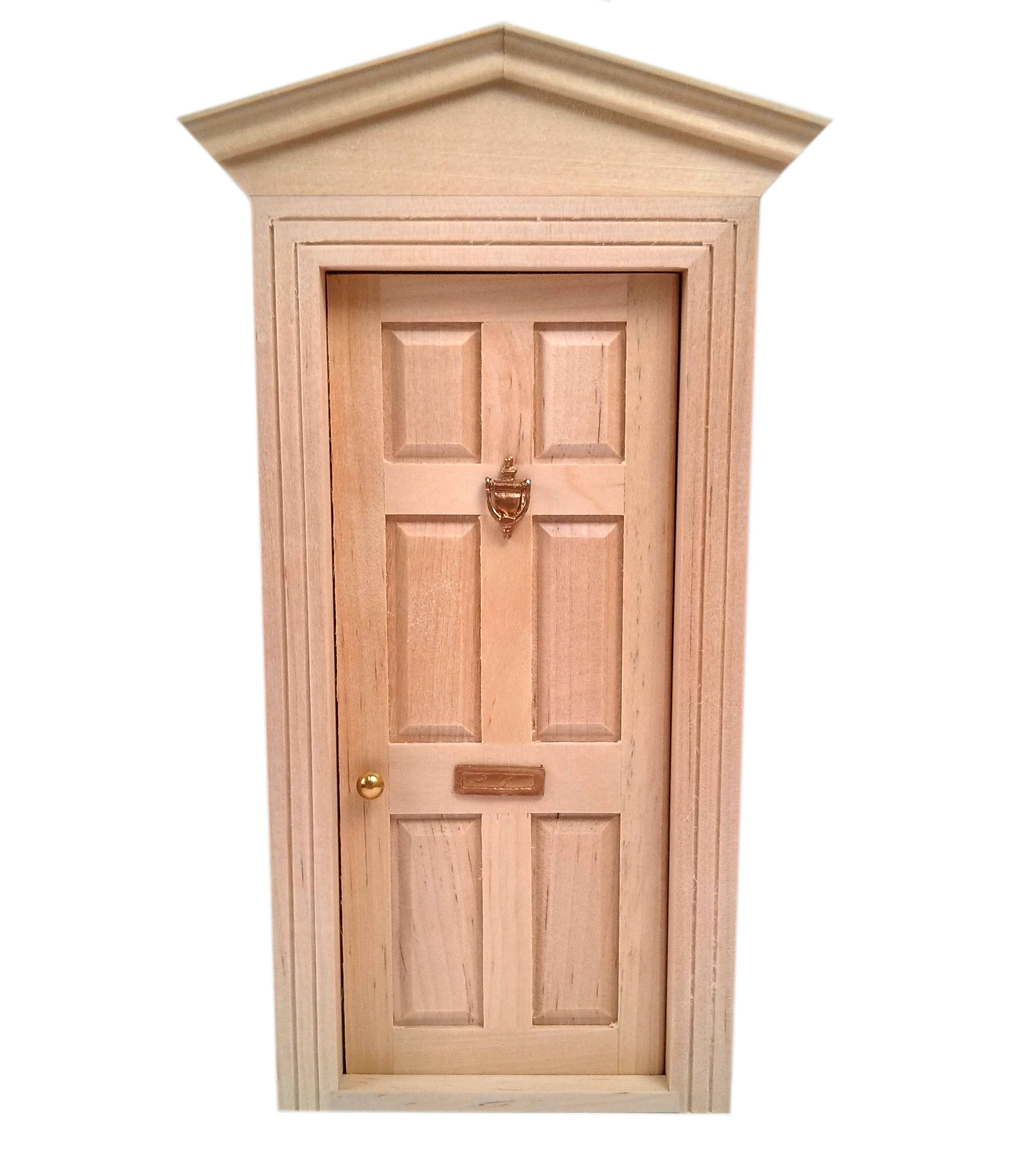 Wooden Front Door w/ Knocker, Handle & Letterbox for 12th Scale Dolls House