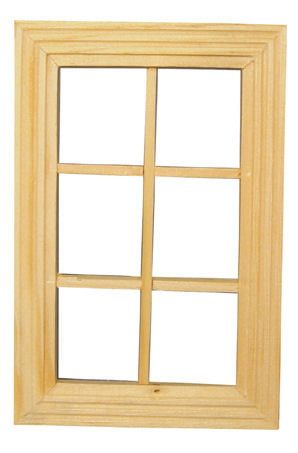6 Pane Unpainted Wooden Window for 12th Scale Dolls House
