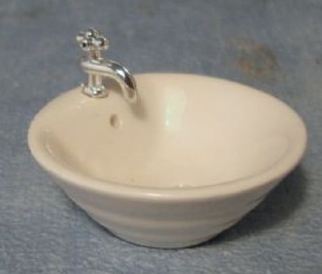 Round White Vanity Basin with Chrome Tap for 12th Scale Dolls House