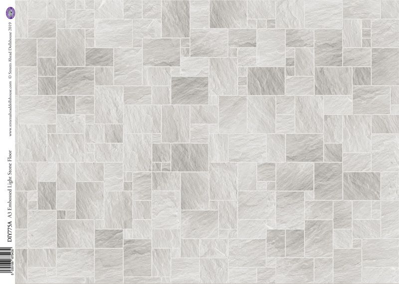 Embossed Light Stone Floor Tiles Card for 12th Scale Dolls House