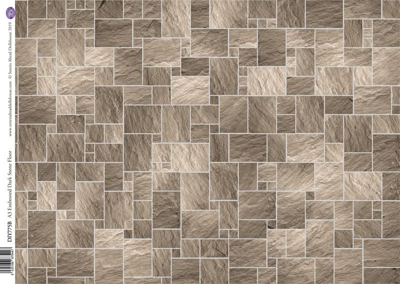 Embossed Dark Stone Floor Tiles Card for 12th Scale Dolls House