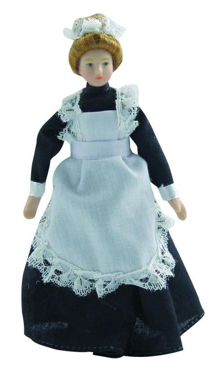 Porcelain Maid In Black Dress for 12th Scale Dolls House