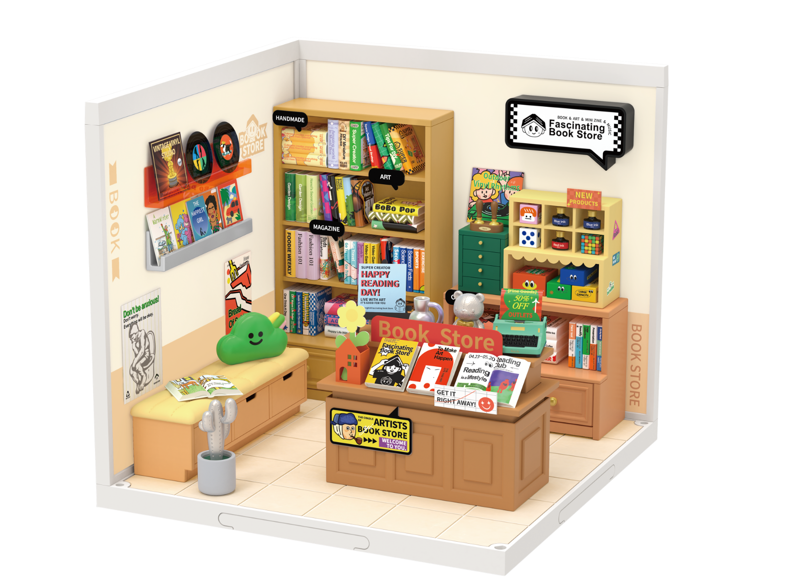 Rolife Fascinating Book Store Plastic DIY Miniature Dollhouse Kit