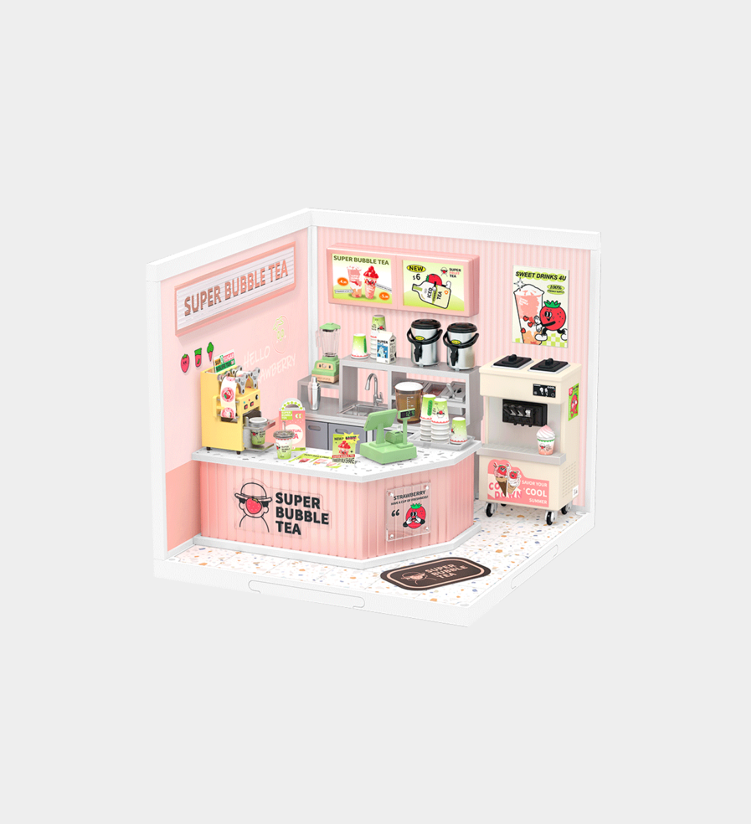 Rolife Double Joy Bubble Tea Plastic DIY Miniature Dollhouse Kit 