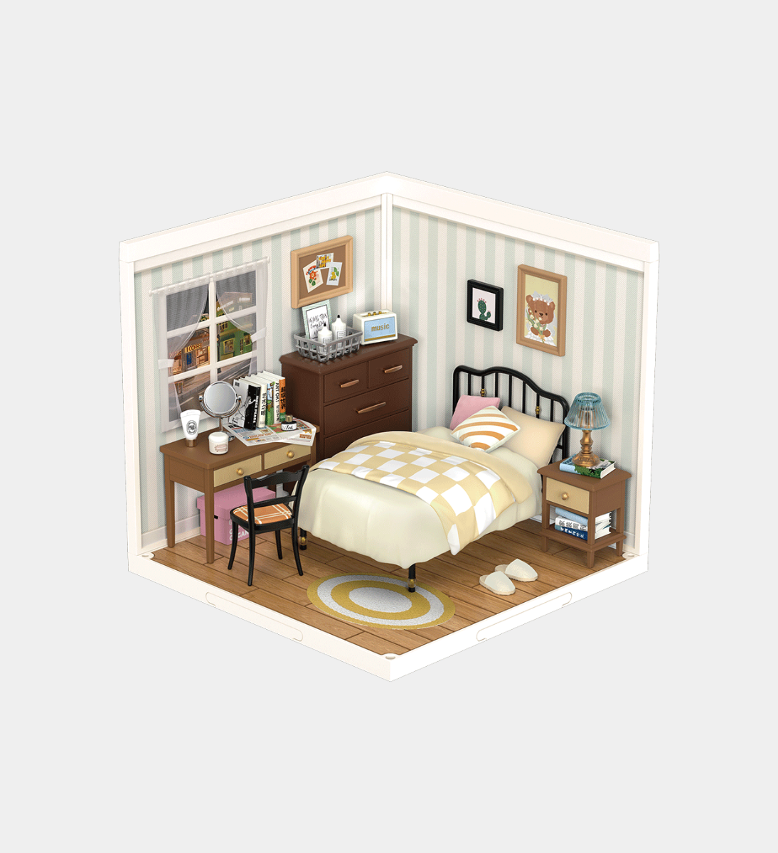 Rolife Sweet Dream Bedroom Plastic DIY Miniature Dollhouse Kit 