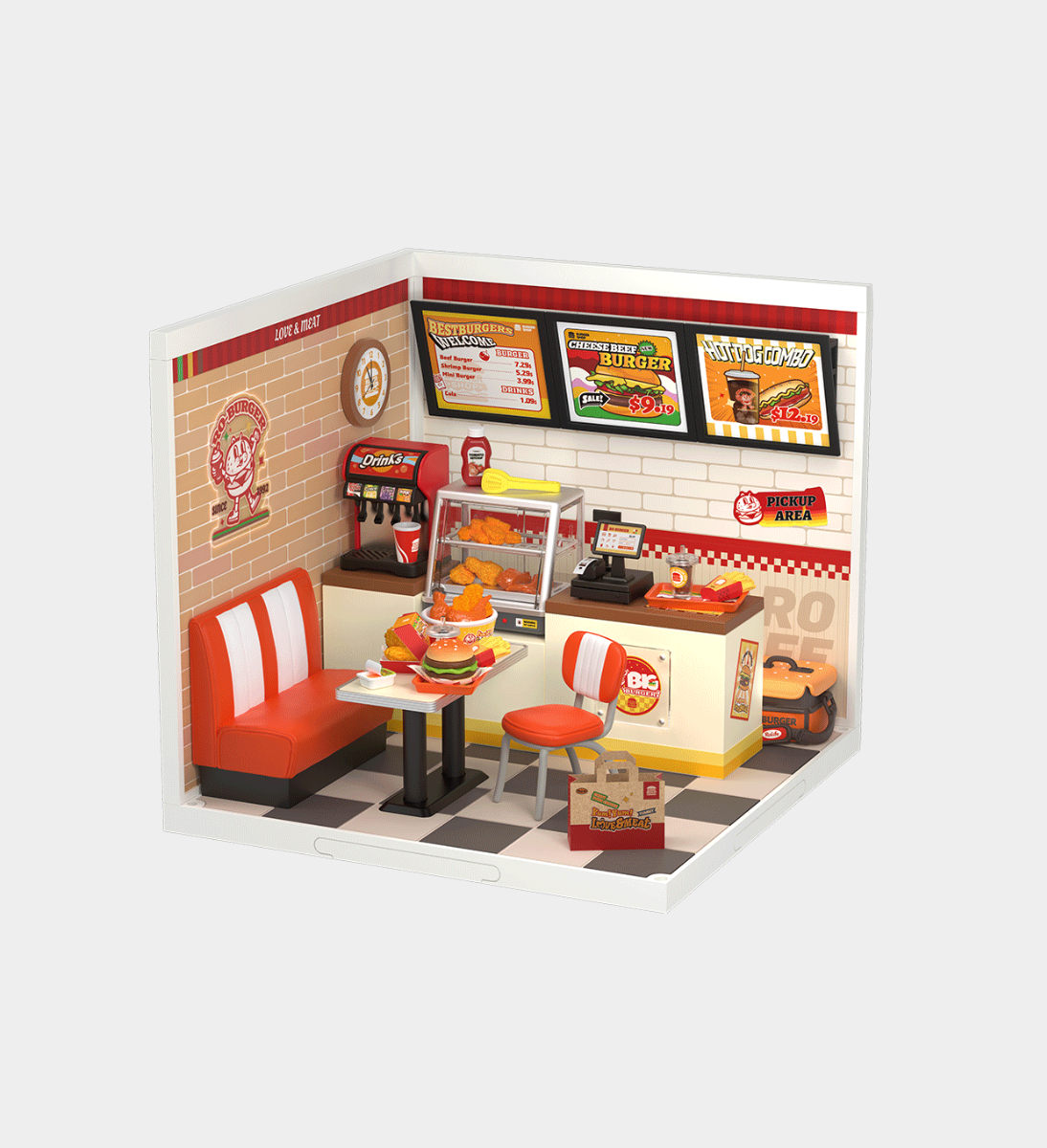 Rolife Yum Yum Burgers Plastic DIY Miniature Dollhouse Kit 