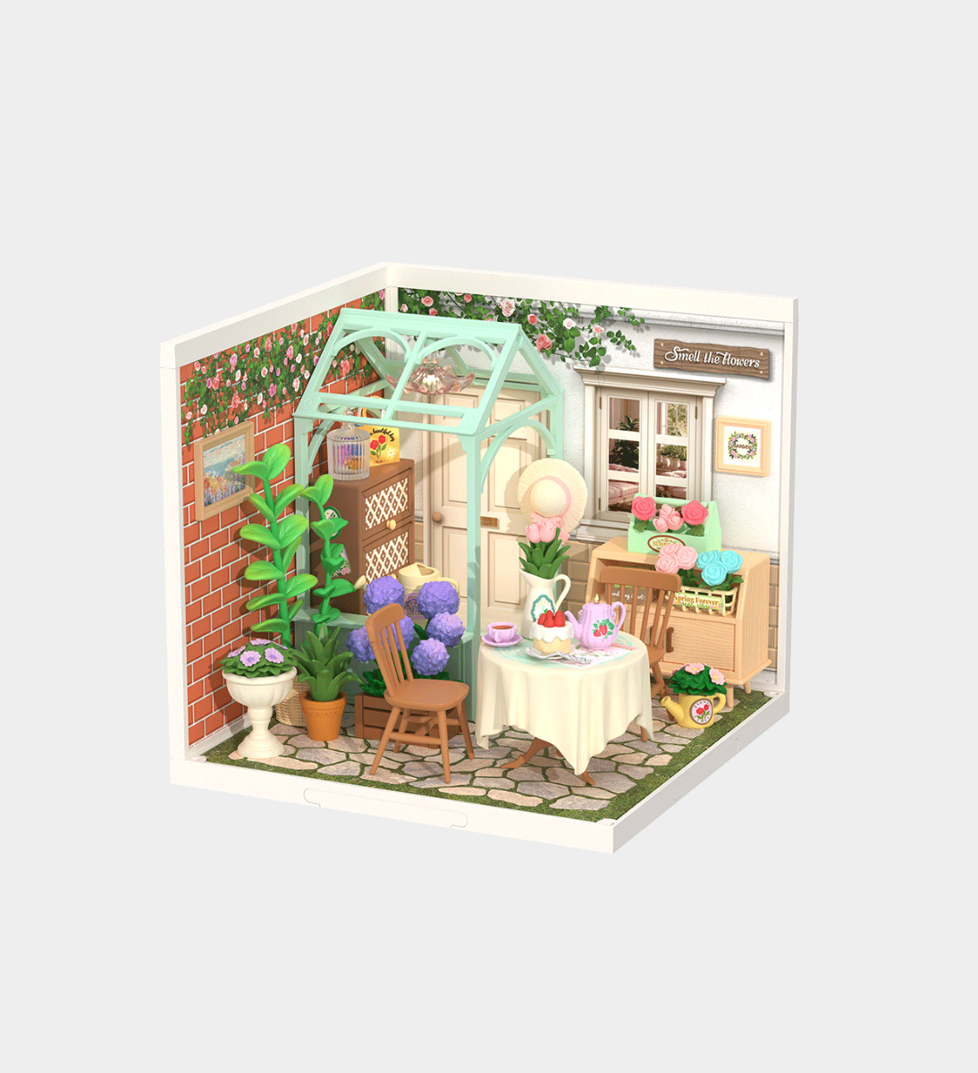Rolife Blooming Tea Garden Plastic DIY Miniature Dollhouse Kit 