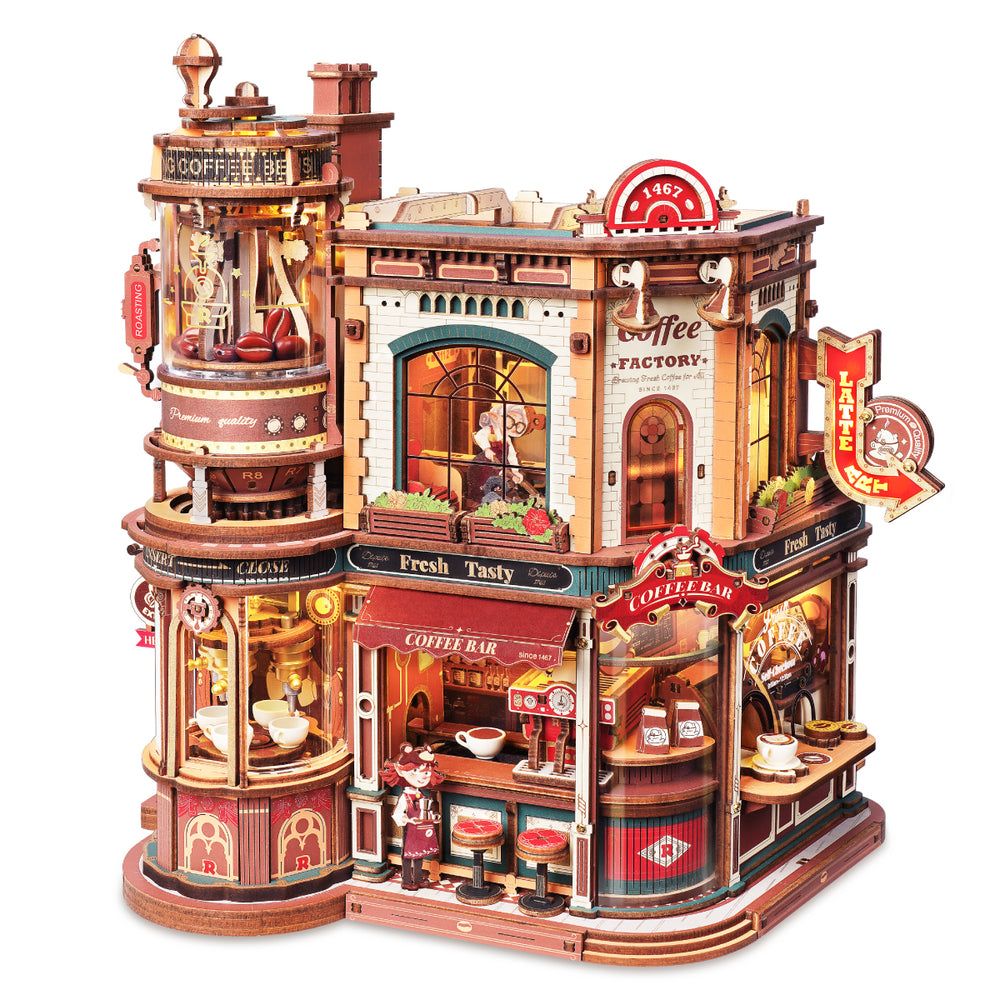 ROKR Dream Coffee Factory Music Box Wooden Model Kit