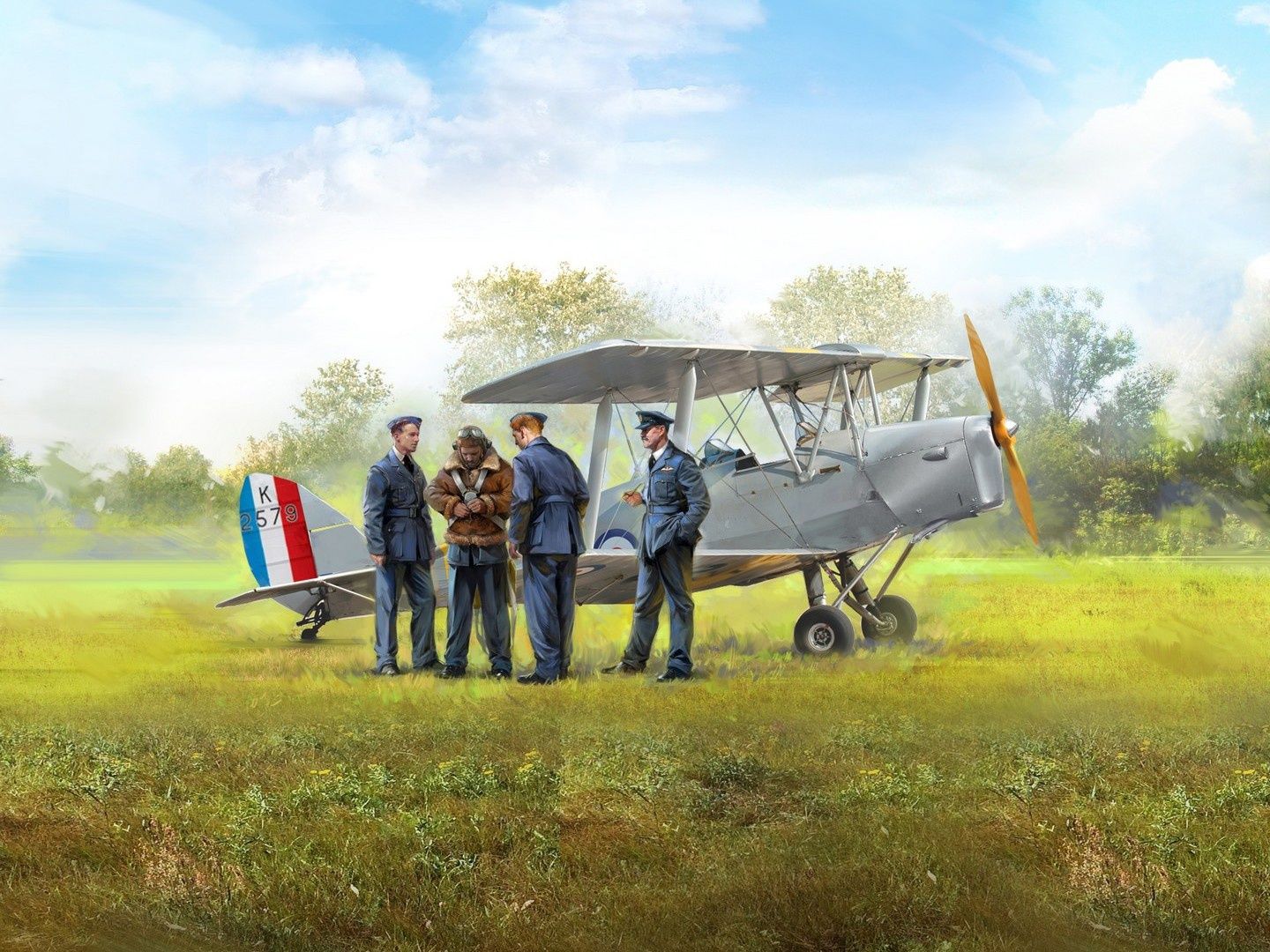 ICM 1/32 Scale DH. 82A Tiger Moth Aircraft with WWII RAF Cadets (4 Figures) Model Kit