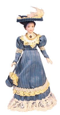 Porcelain Victorian Lady in Blue Dress for 12th Scale Dolls House