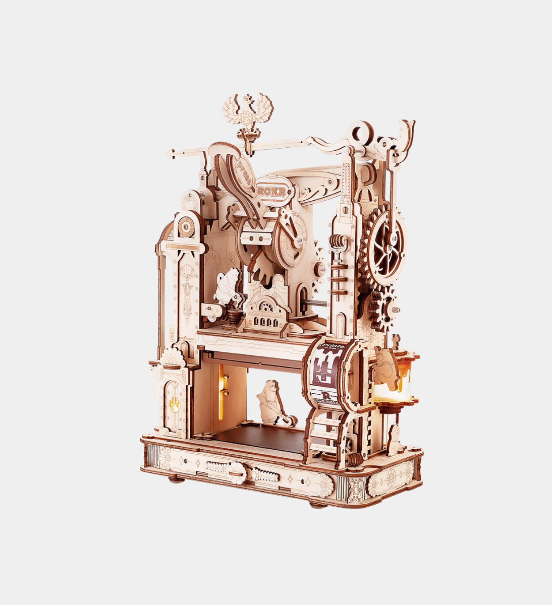 ROKR Working Printing Press Wooden Model Kit