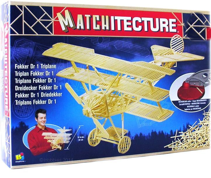 Matchitecture Fokker DR1 Triplane World War I fighter aircraft Matchstick Kit