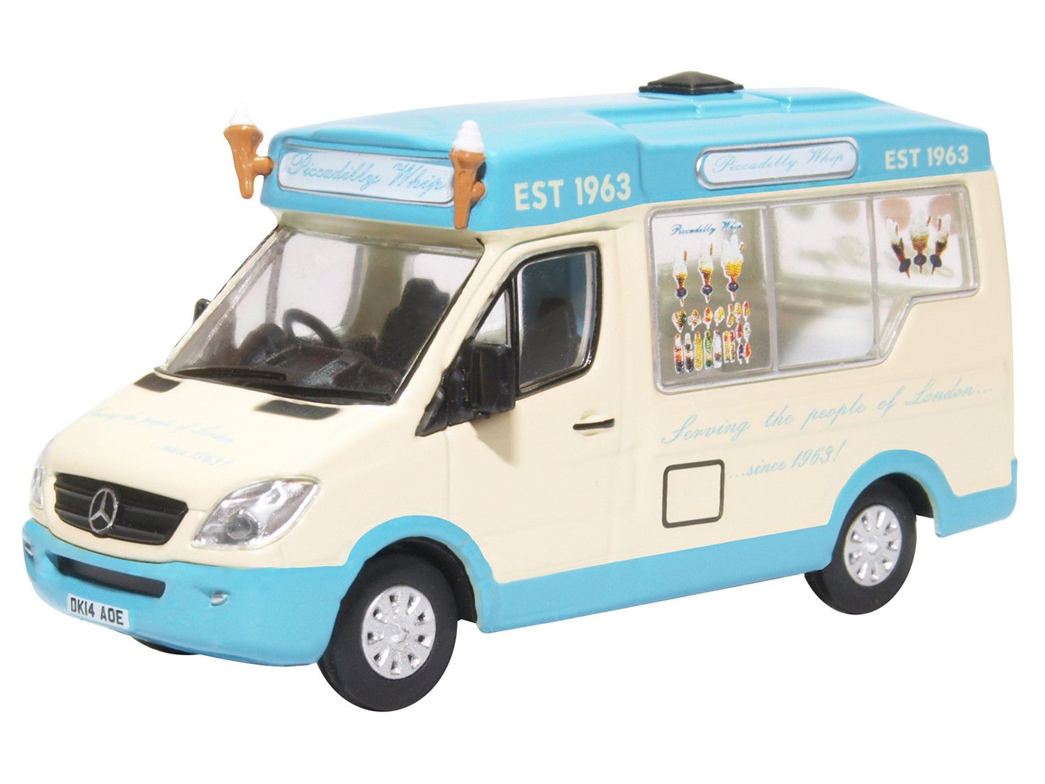 Oxford Diecast 1/76 Scale Whitby Mondial Ice Cream Van Piccadilly Whip Die Cast Model 