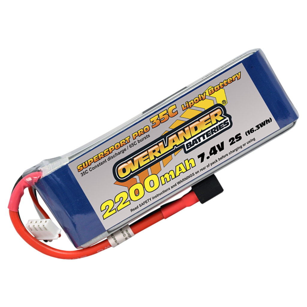 Overlander Supersport Pro 2200mAh 7.4V 2S 35C LiPo Battery - XT60 Connector