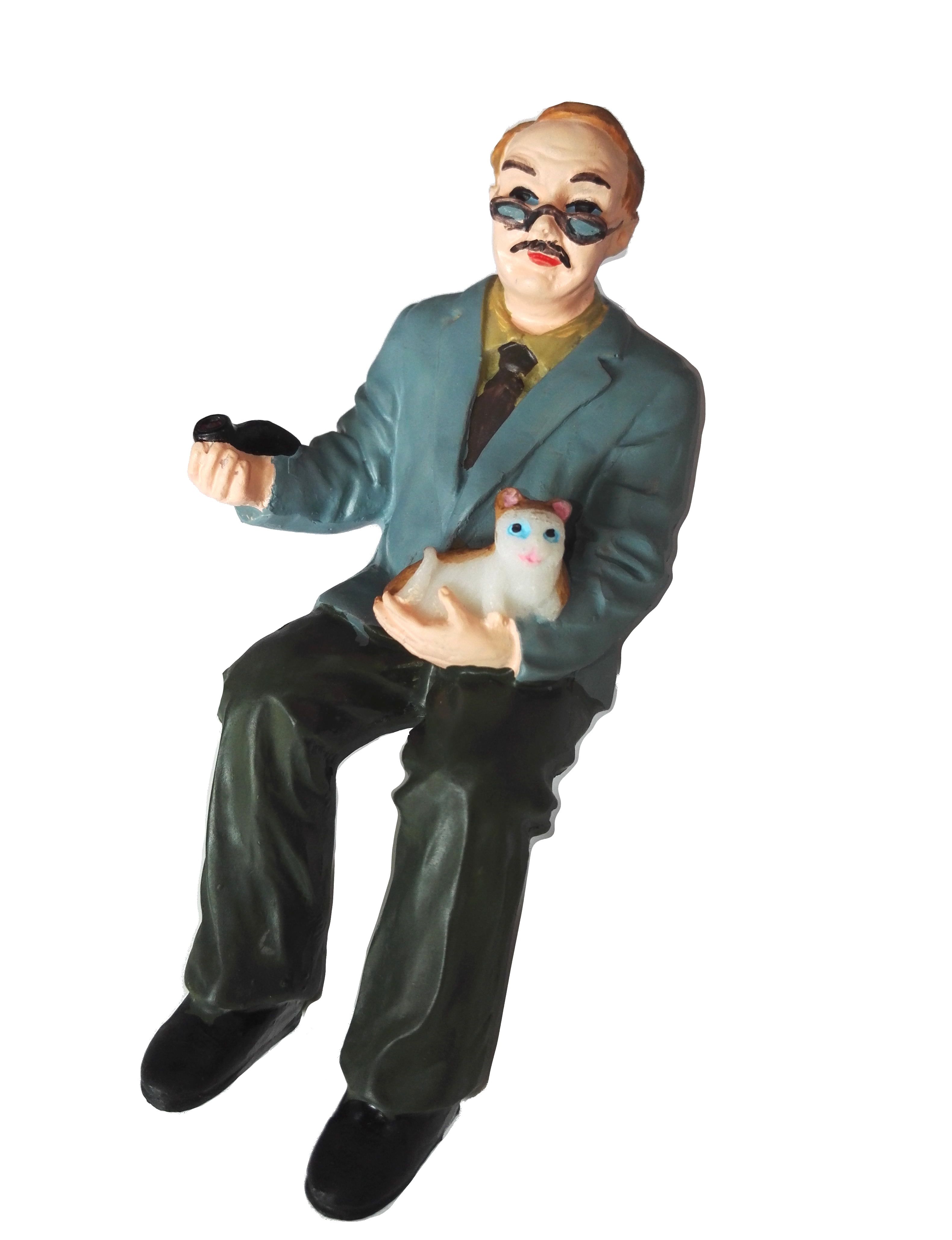 Resin Sitting Grandfather with Cat for 12th Scale Dolls House