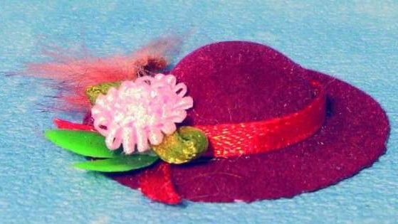 Ladies Red Hat with Band and Flower for 12th Scale Dolls House