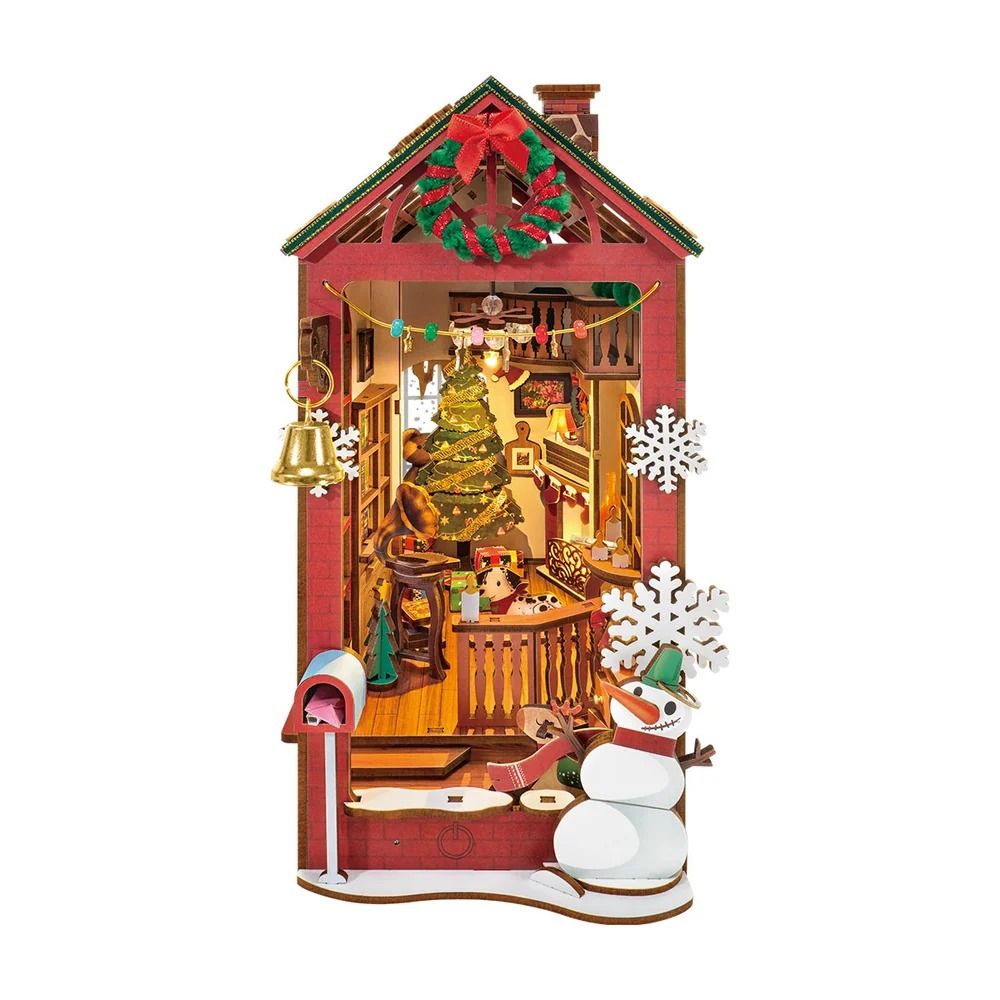 Rolife Christmas Indoor Scene 3D Wooden DIY Miniature House Book Nook