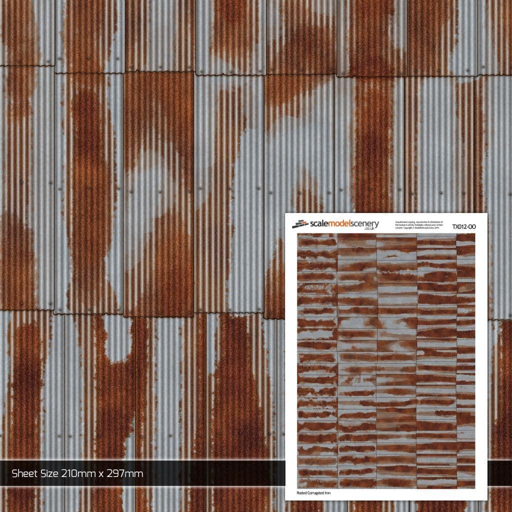 Scale Model Scenery Rusty Corrugated Iron Texture Paper (Pack of 5) OO Gauge