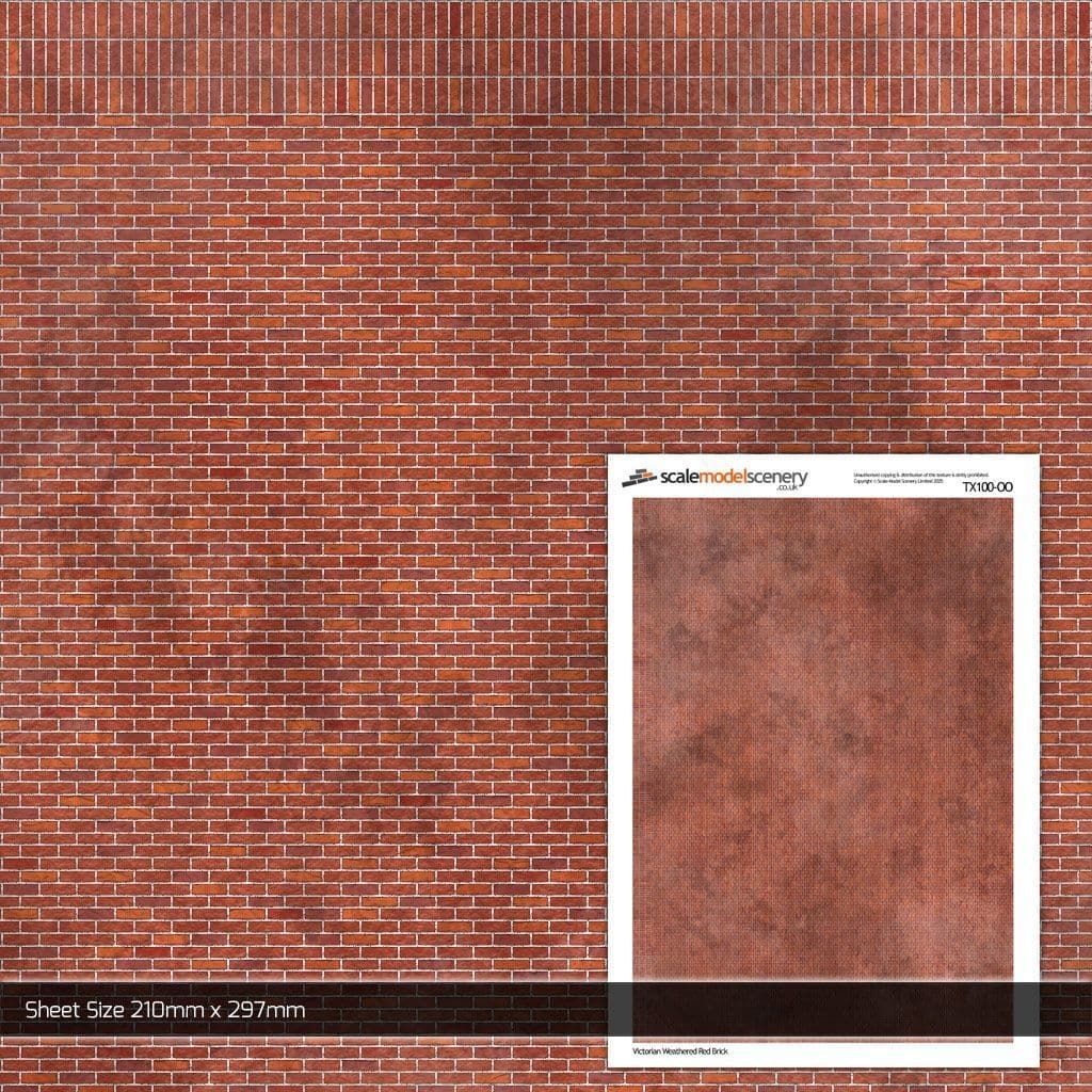 Scale Model Scenery Victorian Weathered Red Brick Texture Paper (Pack of 5) OO Gauge