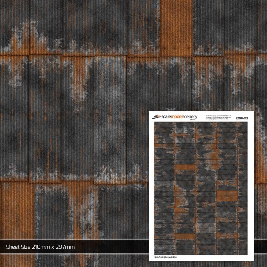 Scale Model Scenery Rusty Black Painted & Weathered Corrugated Iron Texture Paper (Pack of 5) OO Gauge