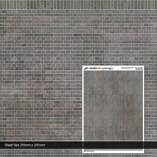 Scale Model Scenery English Bond Blue Engineering Brick Texture Paper (Pack of 5) OO Gauge