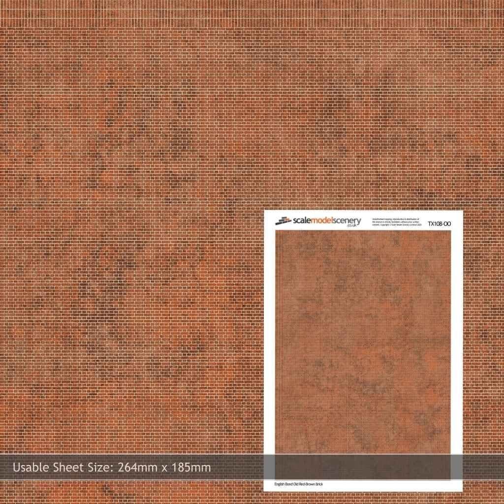 Scale Model Scenery Old Red Brown Brick Texture Paper (Pack of 5) OO Gauge