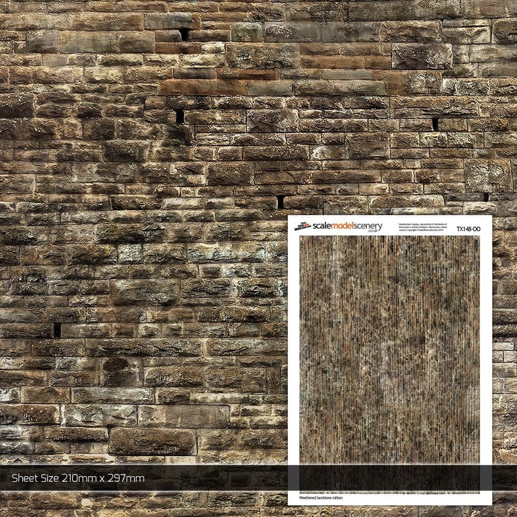 Scale Model Scenery Weathered Sandstone Ashlars Texture Paper (Pack of 5) OO Gauge