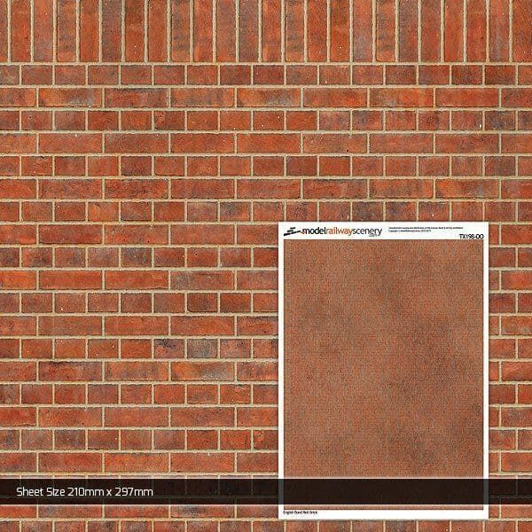 Scale Model Scenery English Bond Red Brick Texture Paper (Pack of 5) OO Gauge