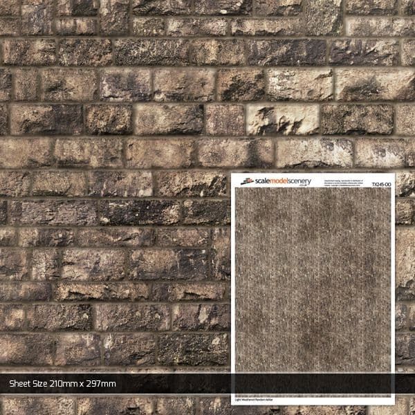 Scale Model Scenery Light Weathered Random Ashlar Brick Texture Paper (Pack of 5) OO Gauge