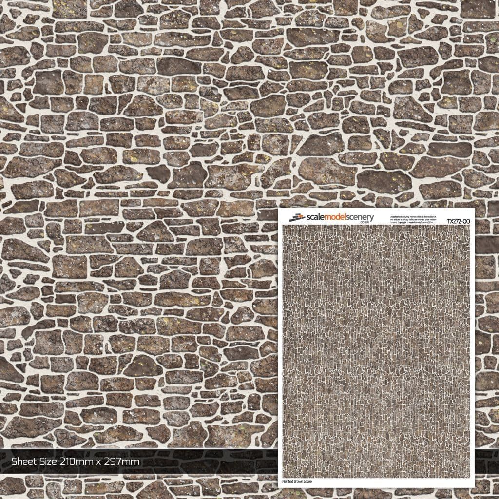 Scale Model Scenery Pointed Brown Stone Texture Paper (Pack of 5) OO Gauge