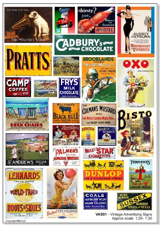 Vintage Advertising Signs Self Adhesive Vinyl 1:24 30 or 1:43 Scale