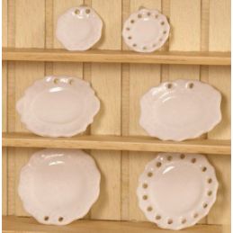 6 x Pretty White Plates 12th Scale for Dolls House