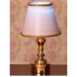 Brass Effect Table Lamp with Classic White Shade for 12th Scale Dolls House