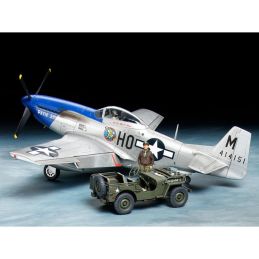 Tamiya 1/48 Scale US NA P-51D Mustang with 1/4 Ton 4X4 Light Vehicle Model Kit