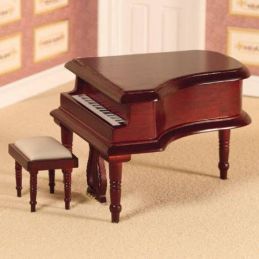 Classical Grand Piano and Stool Mahogany for 12th Scale Dolls House