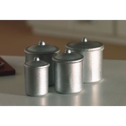 Set of 4 Silver Food Canisters for 12th Scale Dolls House