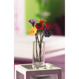 Pretty Gerberas x 6 - Clear Vase for 12th Scale Dolls House